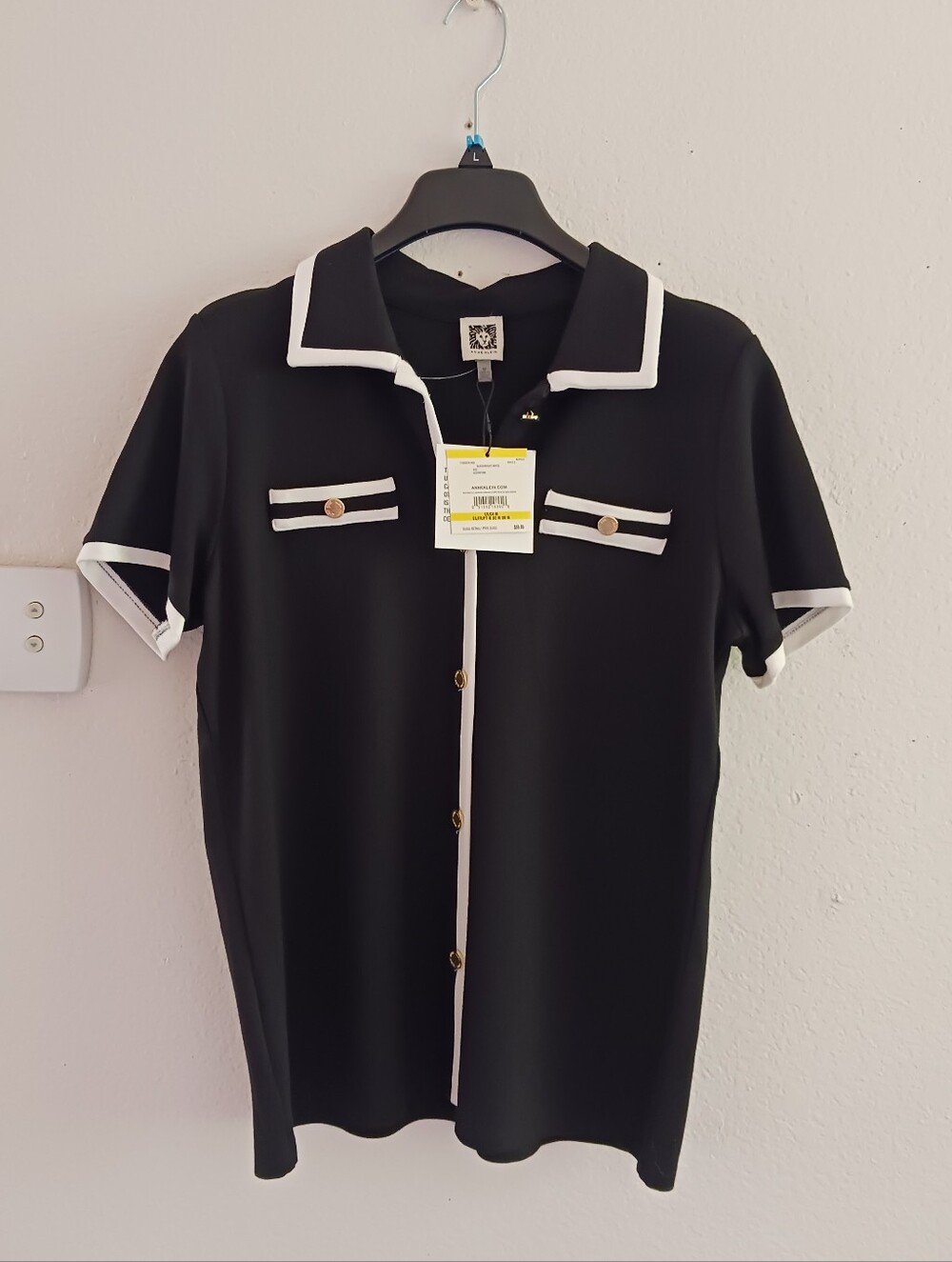Anne Klein Contrast Knit Polo Top